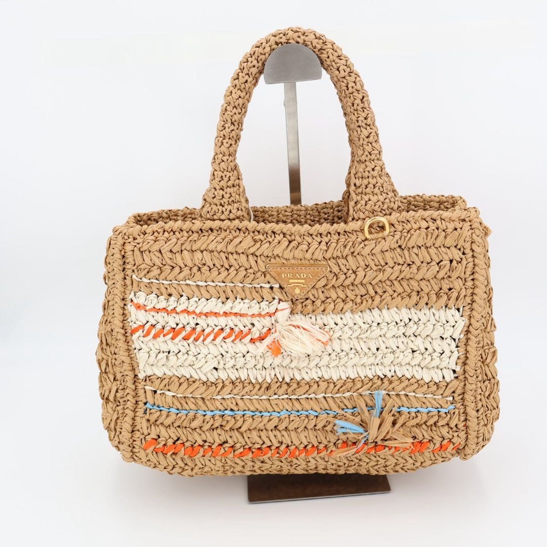 Prada Copy Raffia Basket Tote — view 2