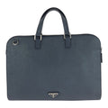Prada Saffiano Triangle Logo Plate Navy Silver Hardware Leather Business Bag