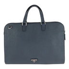Prada Saffiano Triangle Logo Plate Navy Silver Hardware Leather Business Bag