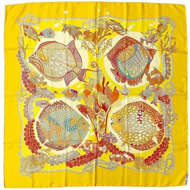 Hermes Scarf Carre 90 Yellow Orange Grands Fonds — view 3