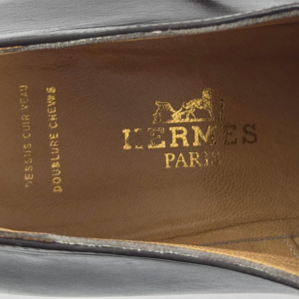 Hermes Vintage Lace Up Leather Shoes Dark Brown 36.5 — view 9