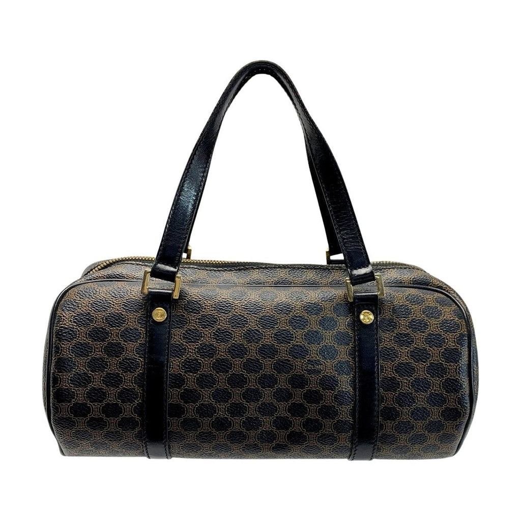 Celine Macadam Pattern Brown Drum Bag Gold Hardware