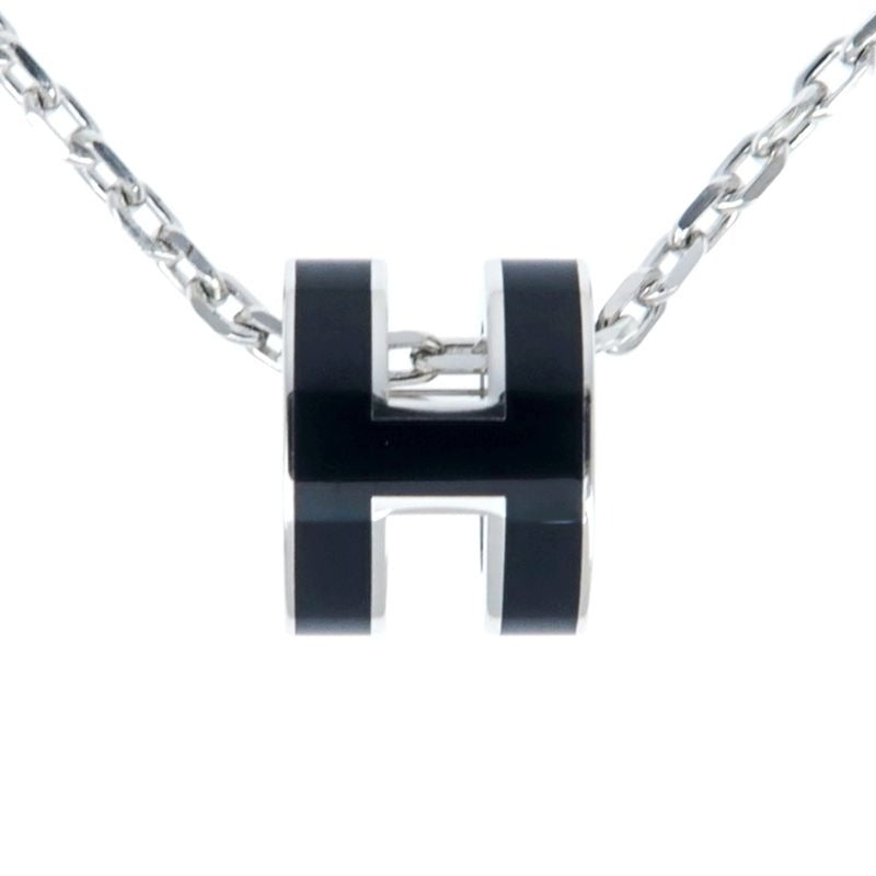 Hermes Necklace Pop Ash Mini Pendant H Black Silver-color Accessories — view 2