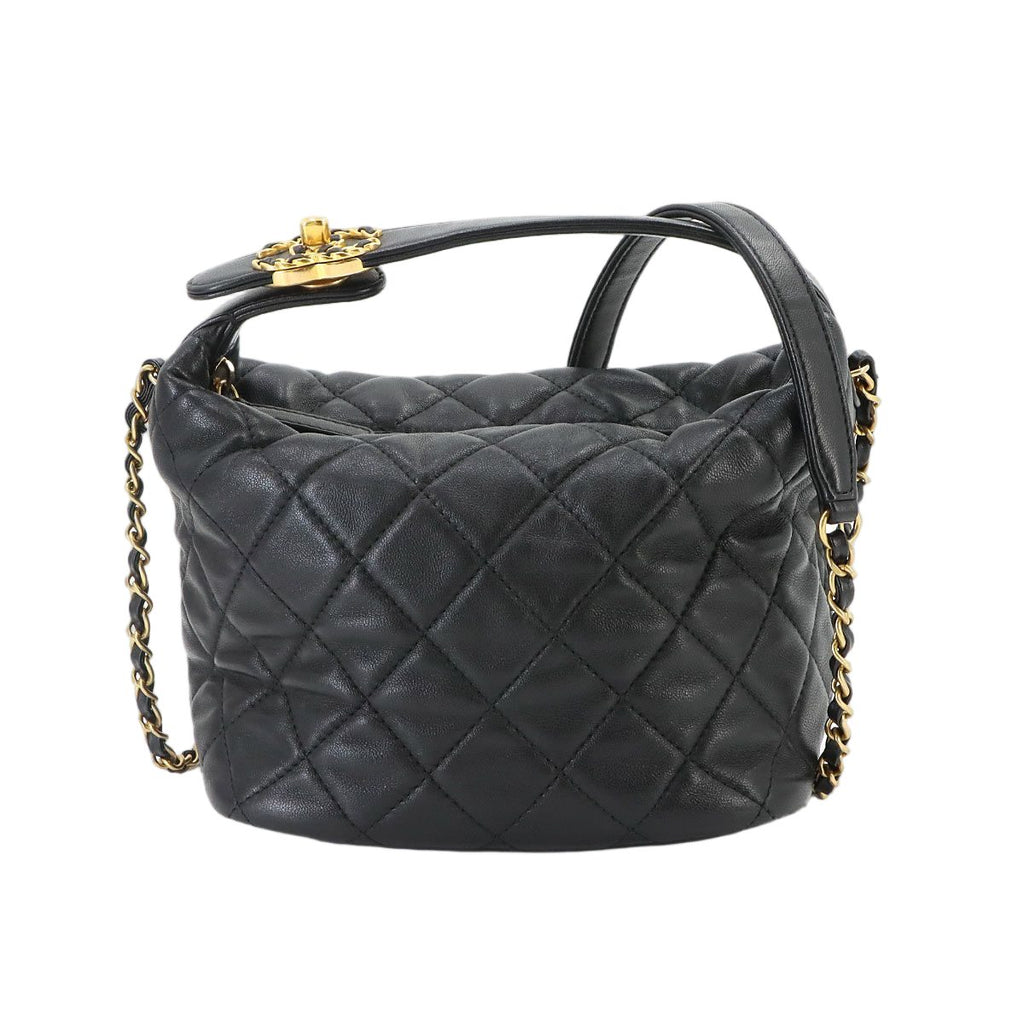 Chanel 19 Quilted Hobo 2-Way Hand Chain Shoulder Bag Lambskin Black