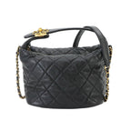 Chanel 19 Quilted Hobo 2-Way Hand Chain Shoulder Bag Lambskin Black