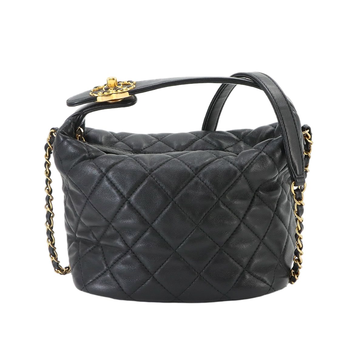 Chanel 19 Quilted Hobo 2-Way Hand Chain Shoulder Bag Lambskin Black