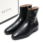 Gucci Boots 35 GG Double Strap Short Leather Shoes Black