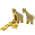 Dior Crystal Earrings Giraffe Star Logo Gold Rhinestone Classic Gorgeous