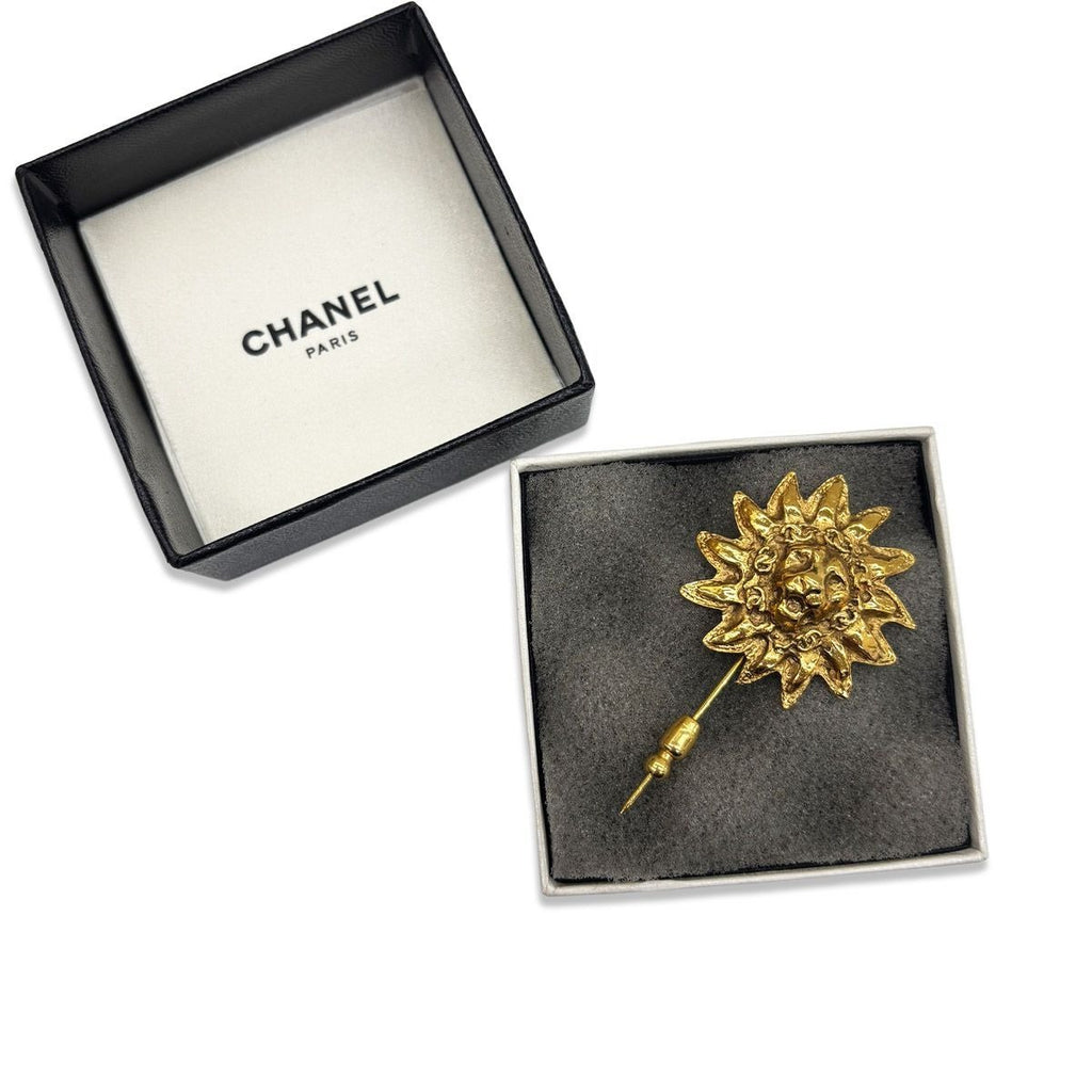 Chanel Pin Brooch Hat Pin Lion Sun Gold Vintage