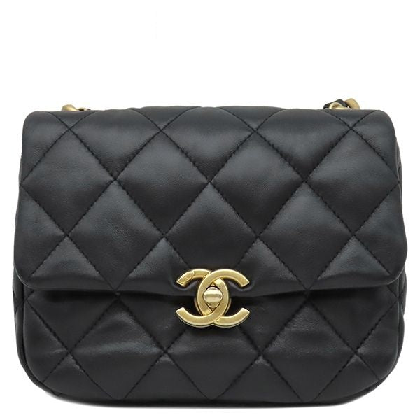 Chanel Shoulder Bag Mini Flap Lambskin Black Gold CC Logo