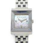 Gucci Watch Frame 128.4 3 Points Diamond Index Square White Shell Dial SS