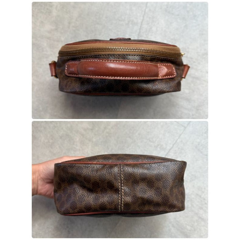 Celine Macadam Pattern Vintage Mini Handbag Pouch Triomphe Calf Leather Brown — view 2