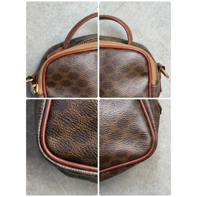 Celine Macadam Pattern Vintage Mini Handbag Pouch Triomphe Calf Leather Brown — view 3