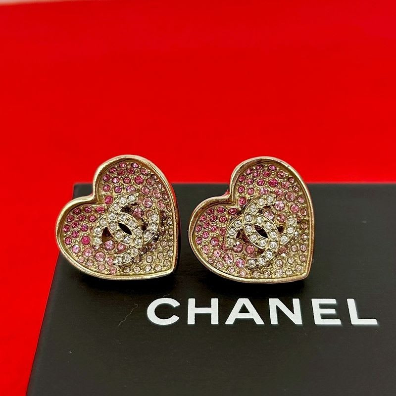 Chanel Coco Mark Heart Rhinestone Metal Earrings 23CP — view 2