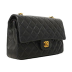 Chanel Shoulder Bag Quilted Lambskin Black Gold — view 2