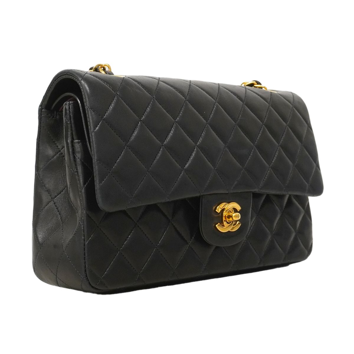 Chanel Shoulder Bag Quilted Lambskin Black Gold — view 2