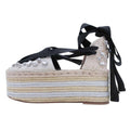 Loewe Paula S Ibiza Crystal Ribbon Espadrille Sandals Wedge Sole 38 Black