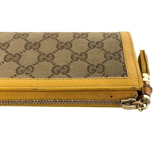 Gucci L-shaped Zipper Long Wallet Beige Yellow GG Canvas Bamboo — view 9