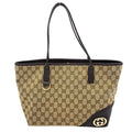 Gucci New Brit GG Canvas Leather Khaki Beige Brown Tote Gold