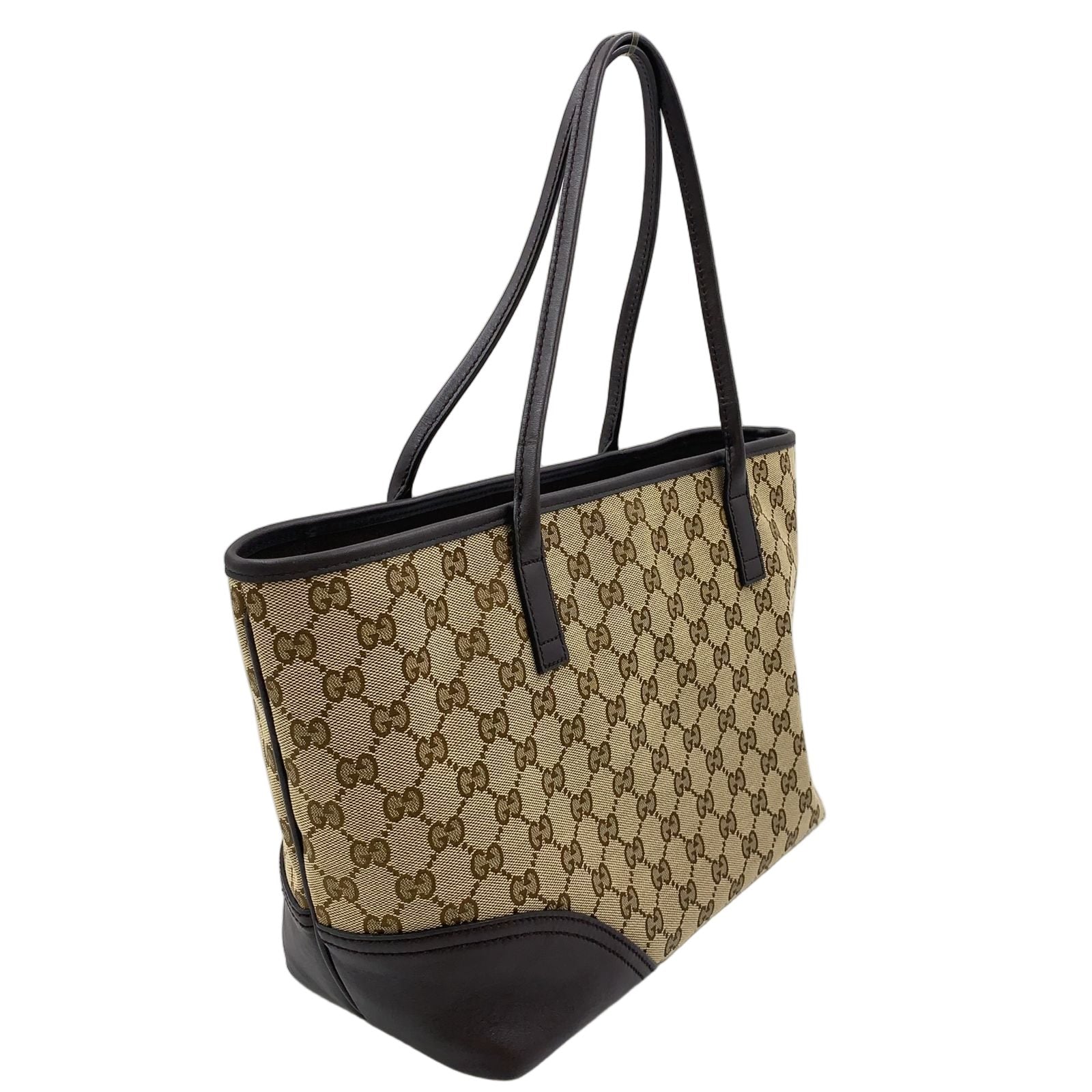 Gucci New Brit GG Canvas Leather Khaki Beige Brown Tote Gold — view 2