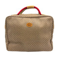 Gucci Vintage Micro GG Leather Fabric Beige Light Brown Red Boston Bag Gold