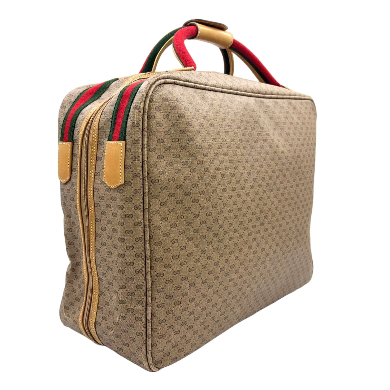 Gucci Vintage Micro GG Leather Fabric Beige Light Brown Red Boston Bag Gold — view 2