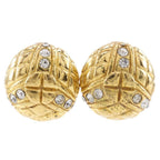 Chanel Quilted Vintage Gold Plated Rhinestone Earrings