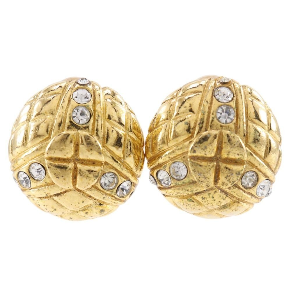 Chanel Quilted Vintage Gold Plated Rhinestone Earrings