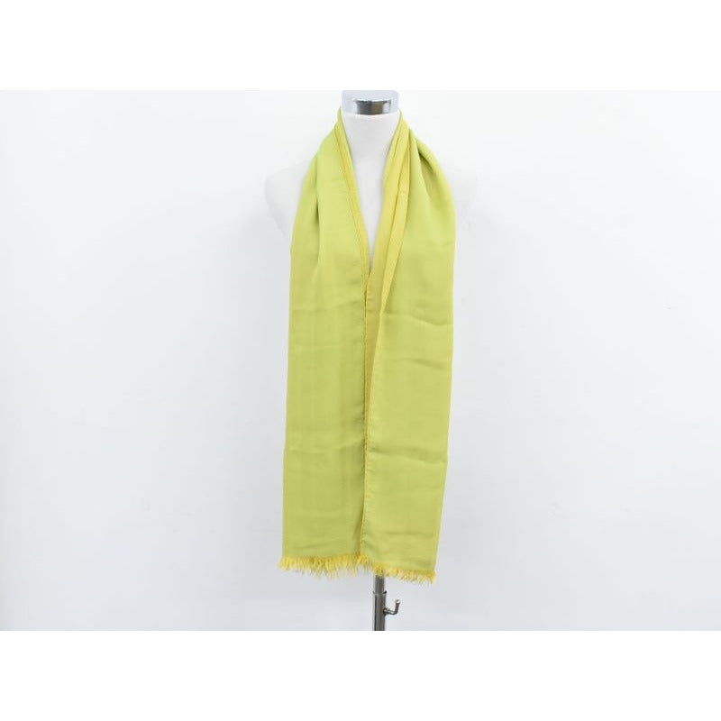 Hermes Chiffon Fringe Shawl Scarf Silk Light Green Yellow Clothing — view 6