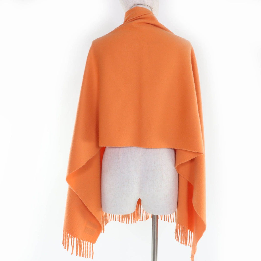 Hermes 100% Cashmere Logo Embroidery with Fringe Large Shawl — view 5