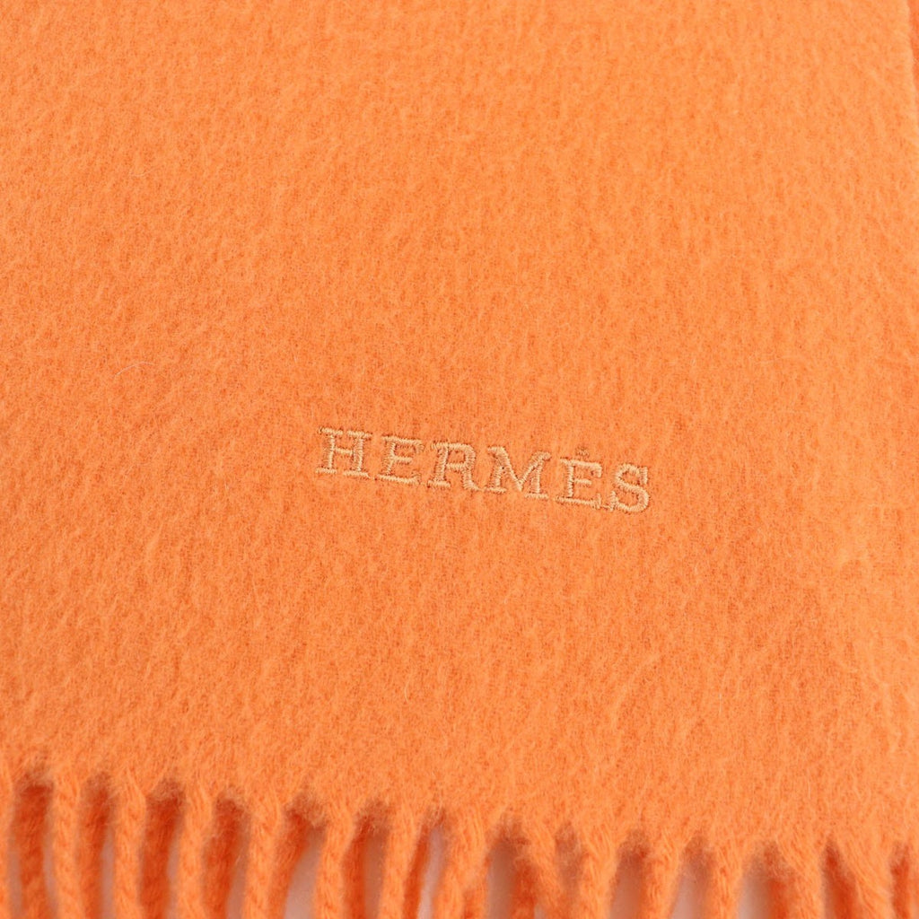 Hermes 100% Cashmere Logo Embroidery with Fringe Large Shawl — view 6