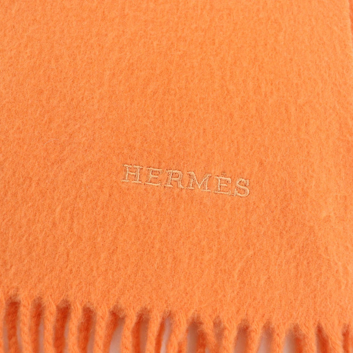 Hermes 100% Cashmere Logo Embroidery with Fringe Large Shawl — view 6