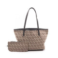 Fendi Tote Bag Zucchino 8 Bh056 Brown Dark Canvas Leather Mini
