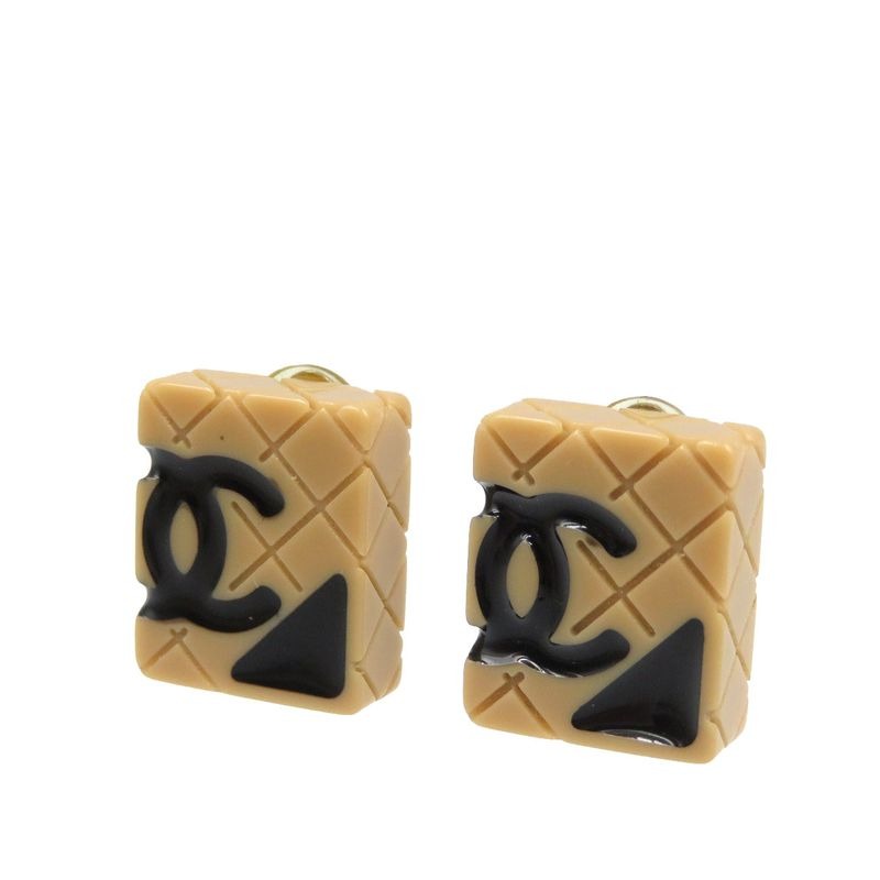 Chanel Cambon Line Coco Mark Plastic GP Beige Black Earrings 0171 — view 2