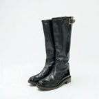 Chanel Boots Long Shoes Leather Patent Black Gold Logo