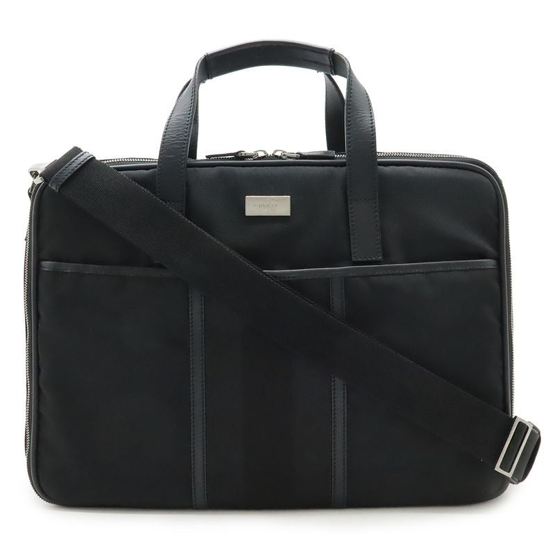 Gucci Logo Plate Business Bag Briefcase Document Purse 2-Way Shoulder Nylon
