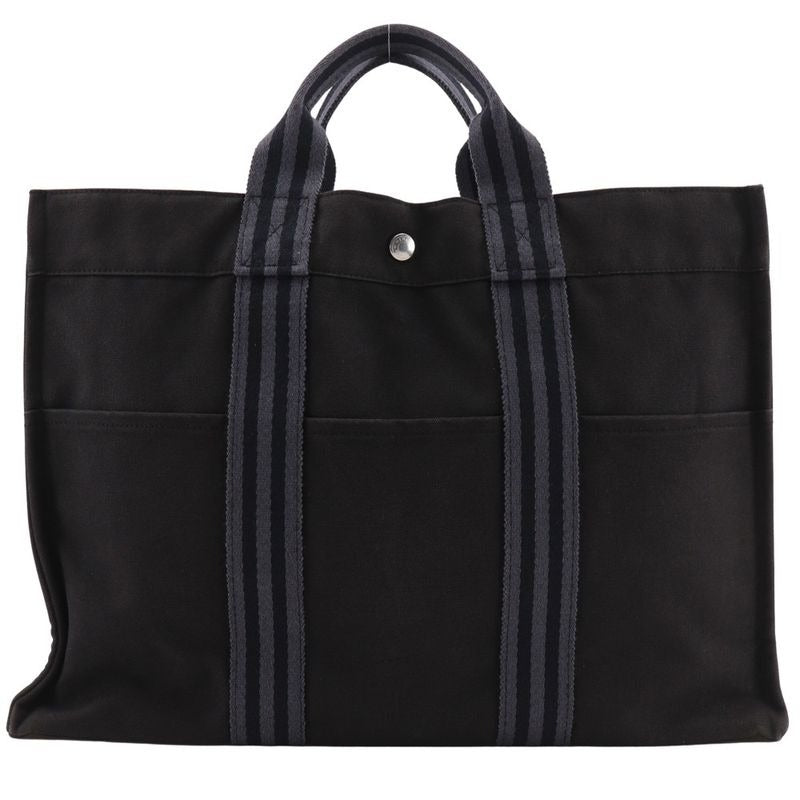 Hermes Fourre Tout MM Tote Bag Cotton Canvas Black Handbag