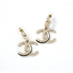 Chanel Earrings Gold Black Coco Mark Hoop — view 2