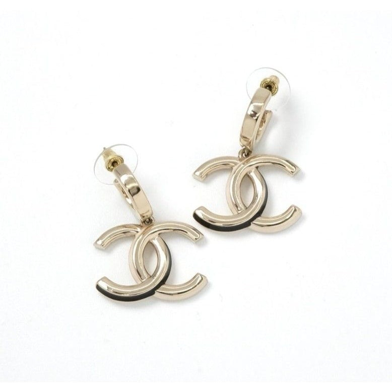 Chanel Earrings Gold Black Coco Mark Hoop — view 2