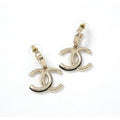 Chanel Earrings Gold Black Coco Mark Hoop