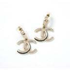 Chanel Earrings Gold Black Coco Mark Hoop