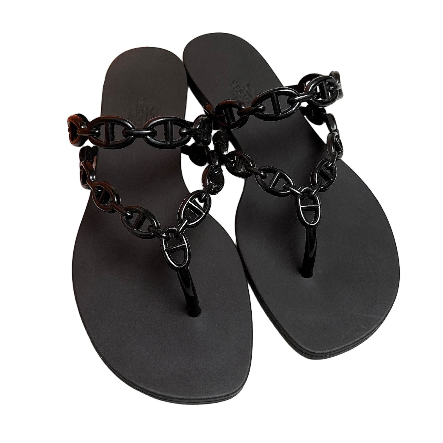 Hermes Island Sandals 38 Black Thong