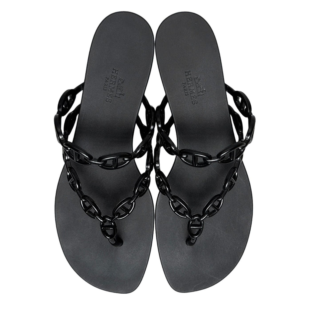 Hermes Island Sandals 38 Black Thong — view 2