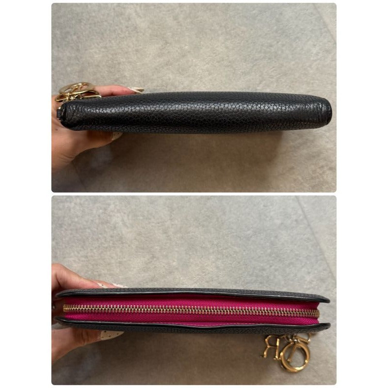 Christian Dior Iss Imo Round Zipper Long Wallet Zip Logo Charm Black Pink — view 2