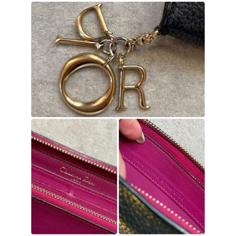 Christian Dior Iss Imo Round Zipper Long Wallet Zip Logo Charm Black Pink — view 4