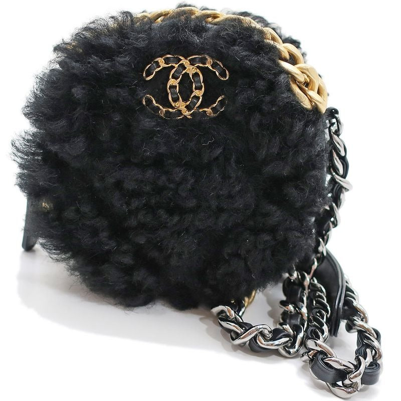 Chanel Round Shearling Shoulder Bag 19 Black Ap0945 Gold Chain — view 2