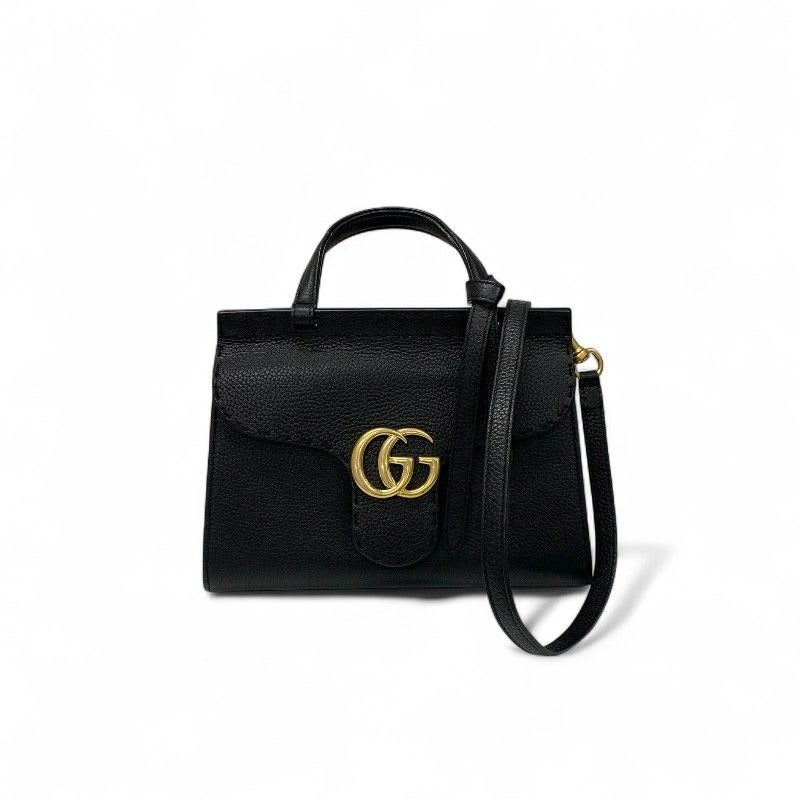 Gucci Bag Shoulder Black Gold GG Marmont Mini Top Handle 2-Way Handbag