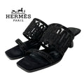 Hermes Gioia 55 Sandals Shoes Suede Black Mule Mesh