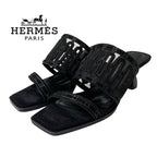 Hermes Gioia 55 Sandals Shoes Suede Black Mule Mesh