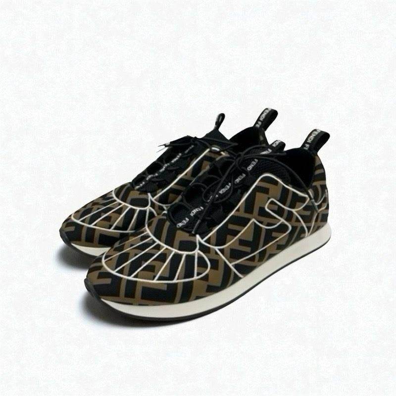 Fendi Sneakers Shoes Fabric Black Brown White Zucca Logo